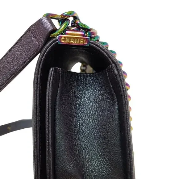 Chanel Purple Mermaid Boy Bag 16C Iridescent Old Medium Classic Quilted Flap CC - Picture 6 of 16